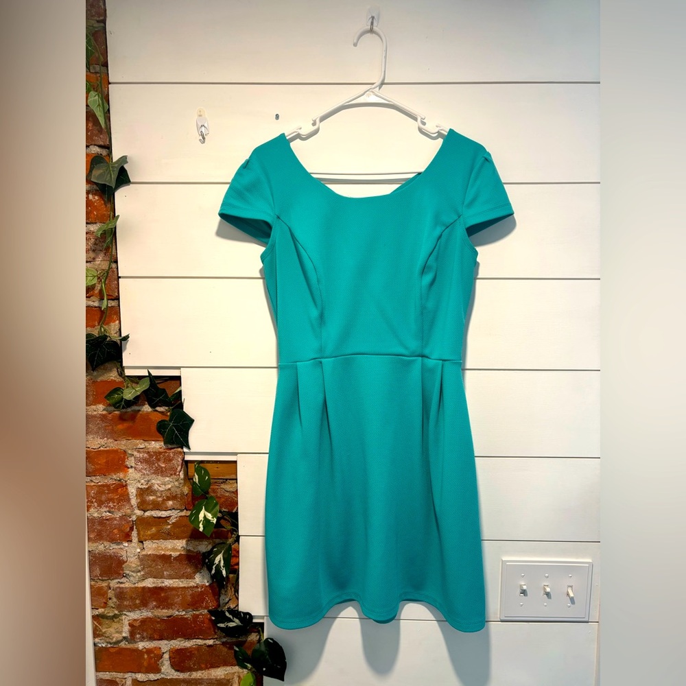 Size 12, Turquoise Dress with Cross-Strap Back by En Focus Studio